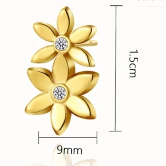 18k Gold Plated Flower Zircon Stud Earrings - Picture 7 of 7